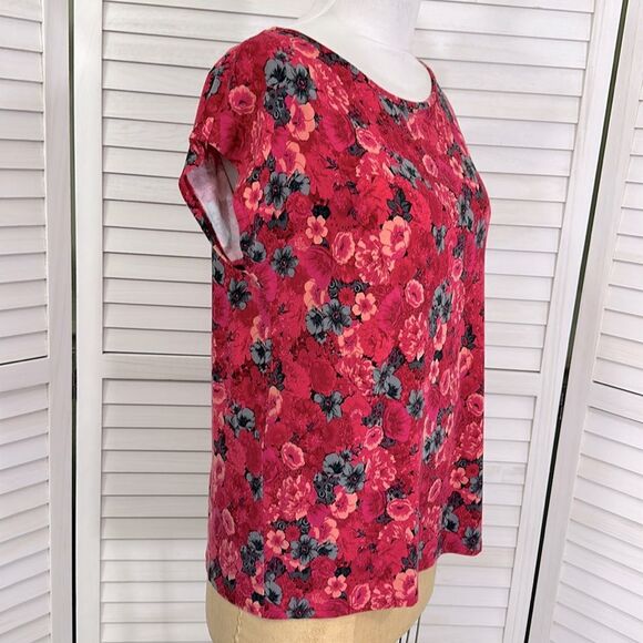 Talbots Plus 1X Top Tee Floral Cap Sleeve Red Pink - Picture 7 of 10